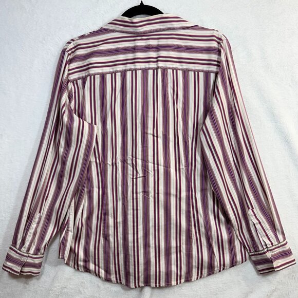 Chicos 2M Bordeaux Striped Purple Buttoned Top Stretch Preppy Office Work Brunch - Picture 4 of 7